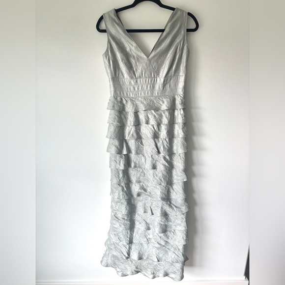 Adrianna Papell Dresses & Skirts - Adrianna Papell Silver Gray Tiered Layered Cocktail Sheath Dress Formal Maxi